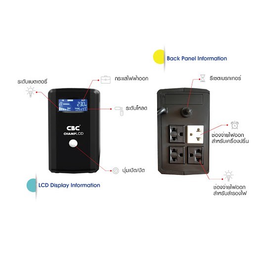 (UR 1000VA 600W) UPS (เครื่องสำรองไฟ) CBC รุ่น CHAMP  LCD UR 1000VA 600W รับประกัน 2 ปี