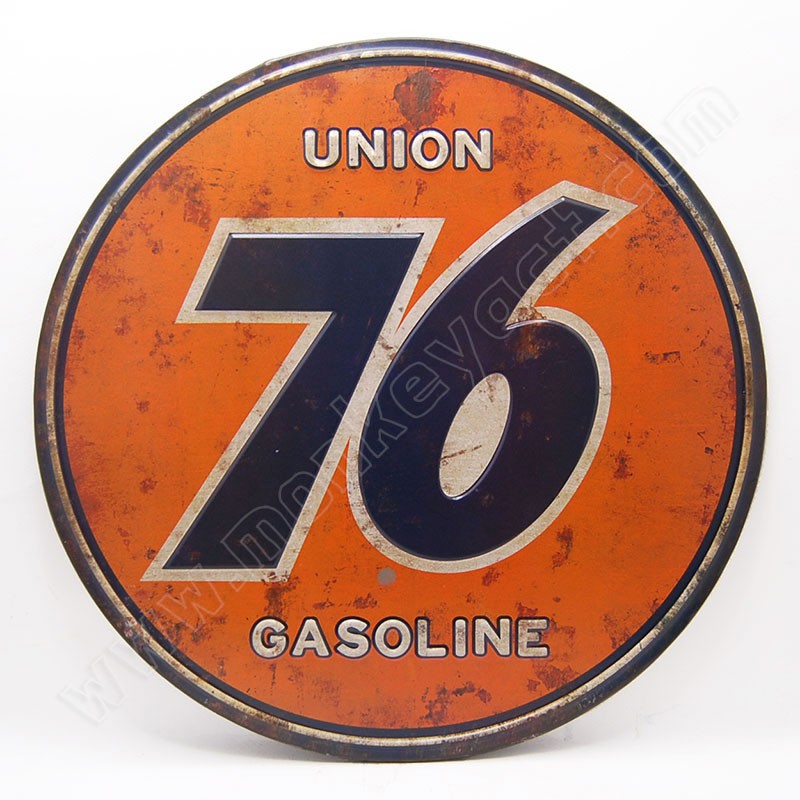 ป้ายสังกะสีวินเทจ 76 Union Gasoline (ปั๊มนูน)