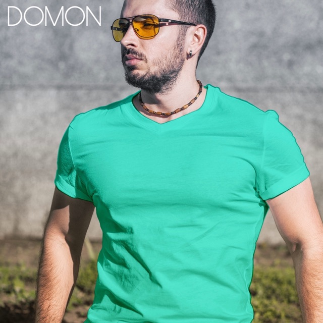 เสื้อยืดแขนสั้นคอวี DOMON เนื้อผ้า Top Dyed Cotton 100%