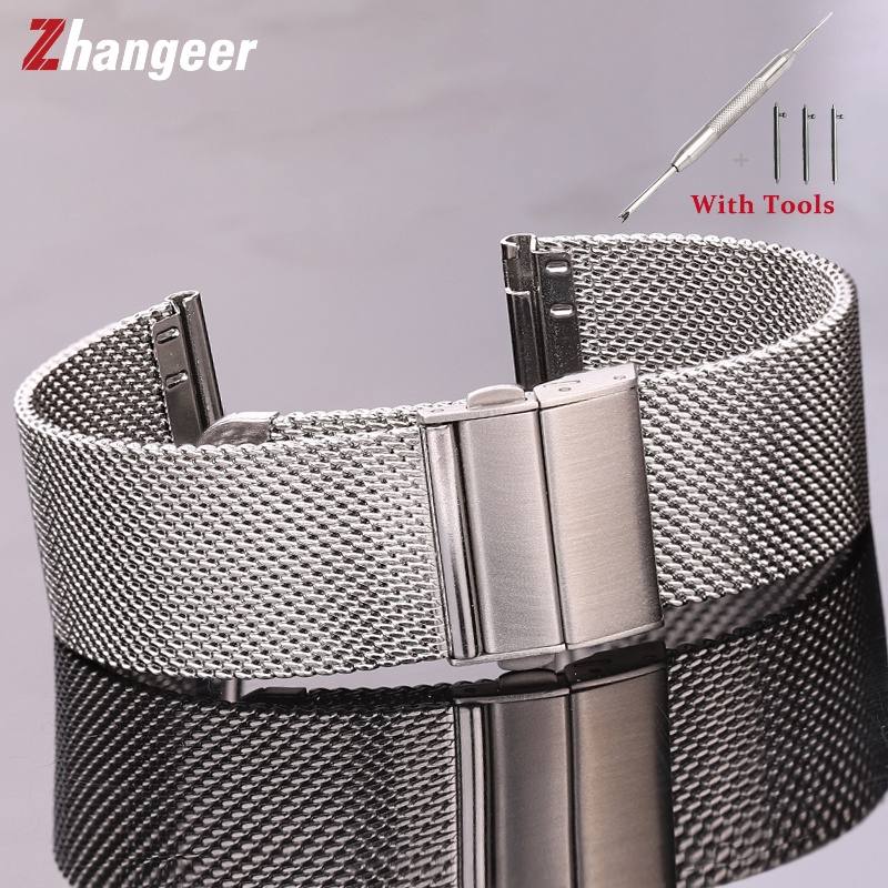 สายนาฬิกาข้อมือตาข่าย Milanese Loop 16/18/20 มม. 22 มม. 24 มม. สีเงิน สีดํา