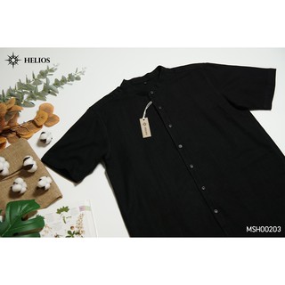 เสื้อแขนสั้นลำลอง สีดำ Mens casual mandarin collar shirt short sleeve