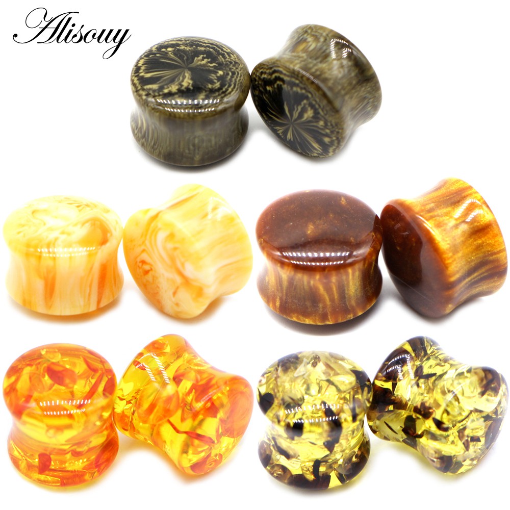 Alisouy 2PCS ที่ไม่ซ้ํากันเรซิ่นผู้หญิงผู้ชายหูปลั๊กเนื้ออุโมงค์รอบอานหู Stretcher Gauge Expanders เจาะเครื่องประดับ