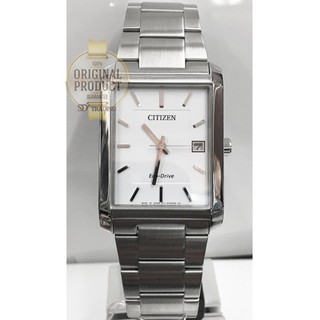 CITIZEN Eco-Drive Men’s Watch เรือนสี่เหลี่ยม สายสแตนเลส หน้าปัดสีขาว รุ่น BM6780-58A