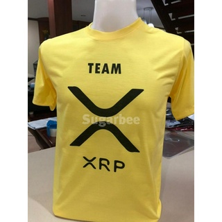 เสื้อยืด สีเหลือง ลาย เหรียญ XRP คริปโต Cryptocurrency สีสันสดใส ใส่สบายๆ ไม่ยืด ไม่ย้วย