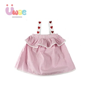 Uwae ชุดเด็ก ชุดเดรสเด็กหญิง กลิตเตอร์ ปักหัวใจ สีชมพู D001