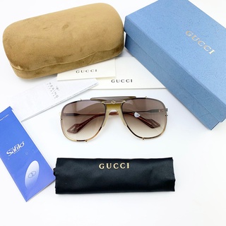 🔥พร้อมส่ง🔥แว่นตากรองแสง กุชชี่ Brown Bold Bridge Aviator sunglasses กันแดดเต็มประสิทธิภาพ UV400 ถ่ายสดจากสินค้าจริง100%