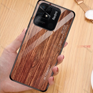 เคสโทรศัพท์มือถือกระจกนิรภัย แบบแข็ง กันกระแทก ลายไม้ สําหรับ Xiaomi Redmi 10C C10 9A 10 9 9T C 4G 5G