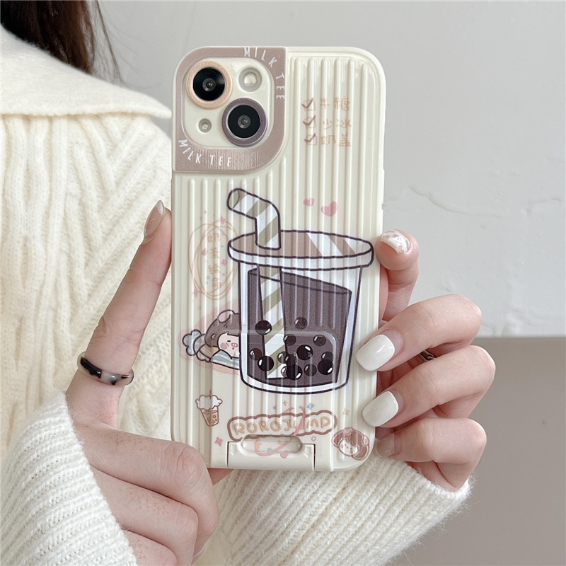 iPhone 13 12 12 pro max 11 promax X XR XS MAX ลายชานม วัสดุ TPU ที่วางสัมภาระ เคสโทรศัพท์ #8
