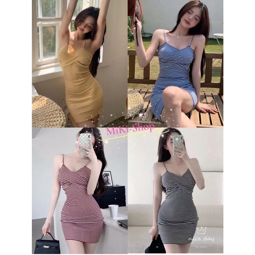 💕*Miki-Shop🤑พร้อมส่ง เดรสสายเดี่ยว มินิเดรสไหมพรม ผ้านิ่มดีมาก งานหรูเซ็กซี่มากจ้ะQ608*