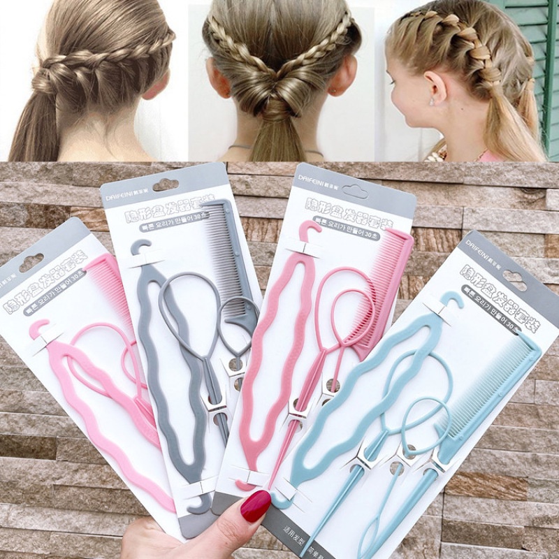 4 ชิ้น/เซ็ต Magic Hair Braiding Twist Curler จัดแต่งทรงผมชุด Hairpin Holding ผม Braiders ดึงเข็ม Pin หวีผมแปรง Diy เครื่องมือสีสุ่ม