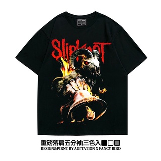 เสื้อยืดสีขาว▧◑Slipknot rock ห้าจุดแขน off-shoulder oversize เสื้อยืด Ami สีกากี American Heavy ผู้ชายฤดูร้อนS-4XL