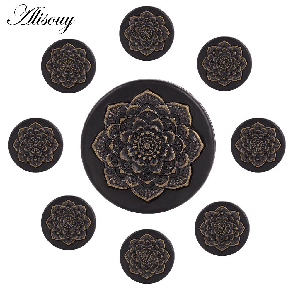 Alisouy สไตล์ใหม่ 2 ชิ้นสีดําไม้ธรรมชาติ Mandala ดอกไม้หูปลั๊กอุโมงค์หู Expanders ต่างหูเครื่องวัดเจาะปลั๊กหูเครื่องประดับ