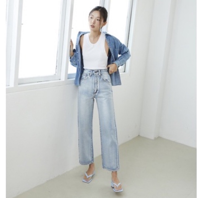 GENEDENIM กางเกงขายาว เอวสูง ทรงกระบอก สียีนส์ รุ่น 289 SKY BLUE