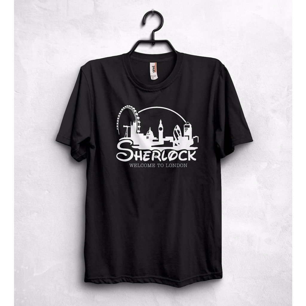 เสื้อยืดสีดำอินเทรนด์เสื้อยืด พิมพ์ลายนักสืบ I Am Sherlocked 221B Baker Street Watson สไตล์คลาสสิก ไ