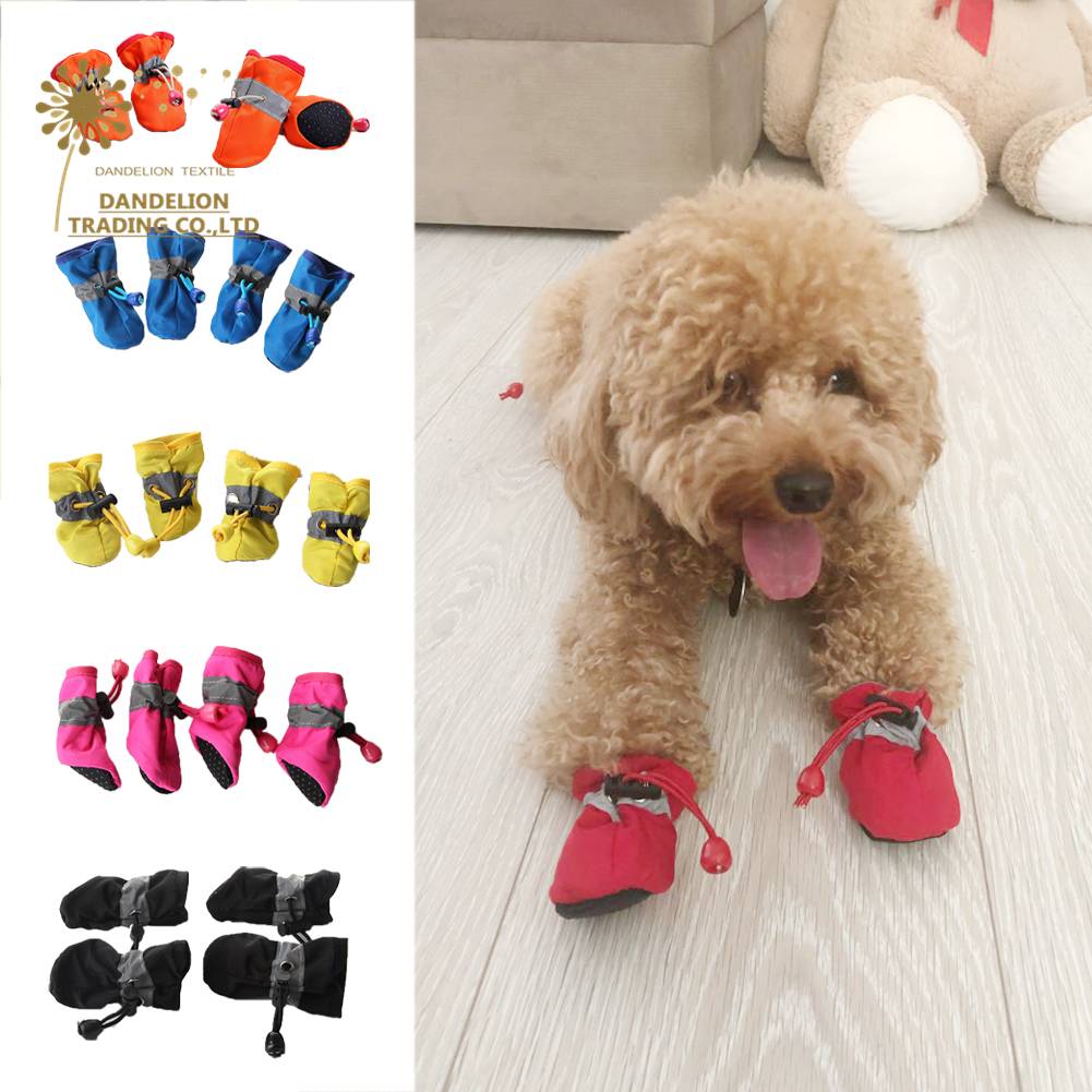 [DANDELION]4 ชิ้น/เซ็ตรองเท้าสุนัข Antiskid รองเท้าลูกสุนัข Soft-soled รองเท้าสุนัขสัตว์เลี้ยงกันน้ํา Soft Pet Paw Care