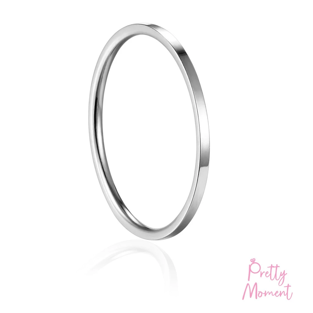 Pretty Moment แหวนนิ้วก้อย แหวนความรัก และ การเงิน บาง 1 mm แบบเหลี่ยม สแตนเลส ไม่บิด ไม่เบี้ยว แข็งแรง ทนทาน ของขวัญ