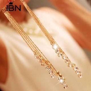 * Ibn Elegant ค็อกเทล Rhinestone Dangle Tassels โซ่ต่างหูวางตะขอ