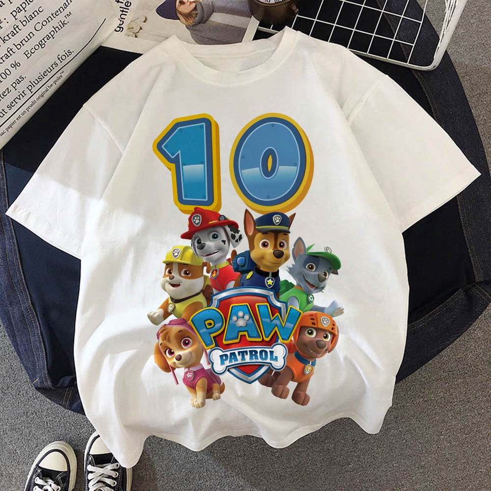 ใหม่ Hote Paw Patrol เด็กเด็ก T เสื้อ Chase Puppy Dog Happy Birthday ตัวเลข 1-10 ปีเด็กสาวเสื้อยืดฤดูร้อนตลกเสื้อผ้าเด็ก - รูปที่ 7