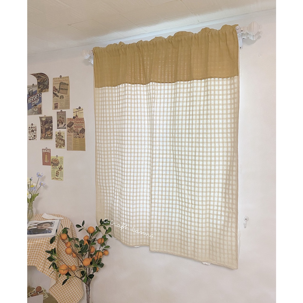 ผ้าม่านผ้าฝ้ายมินิมอล สีทูโทน คอน้ำตาล-ตัวครีม มินิมอล สีเรียบ แต่งง่ายกับทุกห้อง