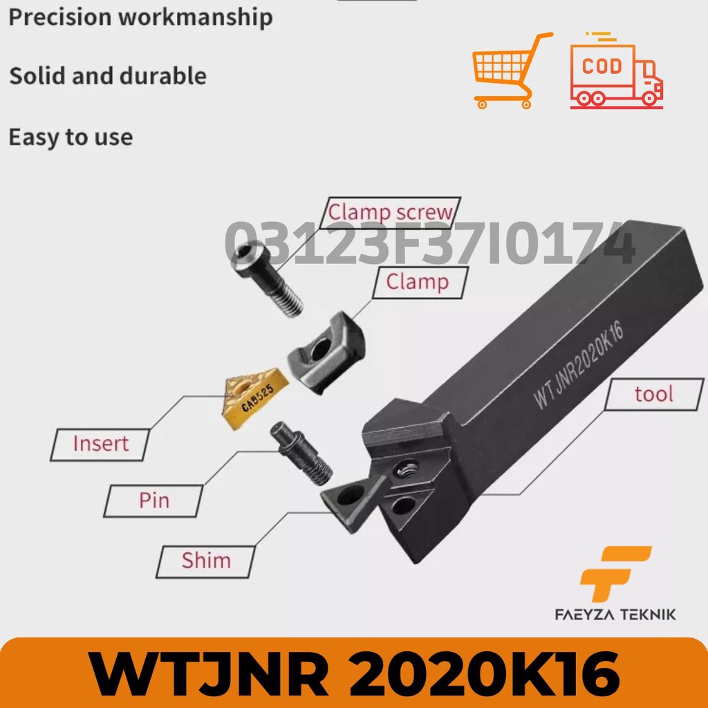 0738 20 มม.ผู้ถือเครื่องกลึง WTJNR2020K16 ฟรีเครื่องกลึงสิ่วใส่cermet 1 ชิ้น