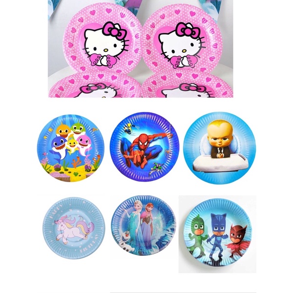 STOCK-10pcs การ์ตูนถ้วยกระดาษยูนิคอร์น hello kitty pj หน้ากาก Spiderman baby boss shark วันเกิดยูนิค