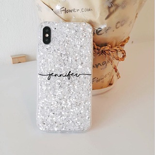 White glitter line name case