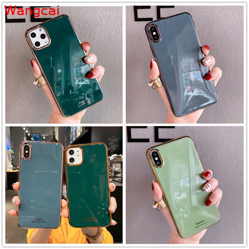 OPPO Find X2 Pro A91 A8 A9 A5 2020 A7 A5S A5 A3S A3 A83 A1 F9 Realme 2 Pro U1 F1S F11 Phone Case Plating Avocado Green Glitter Bling Simple Luxury Soft Case Cover