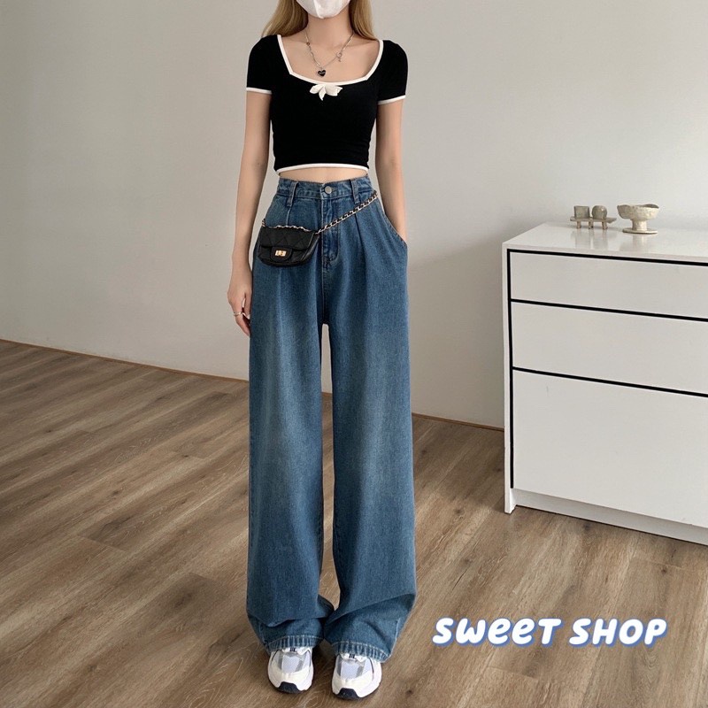 Sweet กางเกงยีนส์ สายฝอ ทรงขากระบอกพองพับ ขายาว 40 นิ้ว ยีนส์Straight / C82
