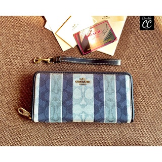 (แท้ 💯%‼ Factory) CO ACH LONG WALLET STRIPE JACQUARD (C8313)