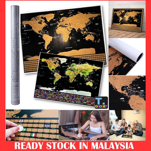 Scratch Off Educational World Map Travel Map โปสเตอร์แผนที่ผนังพร้อมกล่อง