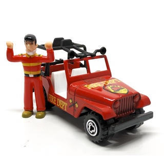 Majorette 7300 Series - Jeep Willy - Fire Department + Figure - Red Color /scale 1/46 (3.5 inches) no Package