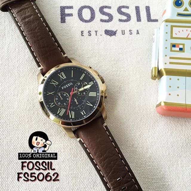 Fossil Grant Chronograph Black Dial Brown Leather Men Watch