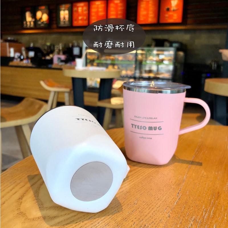 แก้วกาแฟ TYESO MUG ขนาด มีหูจับในตัว พร้อมฝา ใช้งานง่าย แก้วเก็บอุณหภูมิสไตล์เกาหลี
