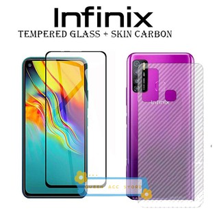 2in1 Tempered Glass for Infinix Hot 9 10 play note 7 8 zero 8 Full Tempered Glass Screen Protector + Carbon Fiber Back Film