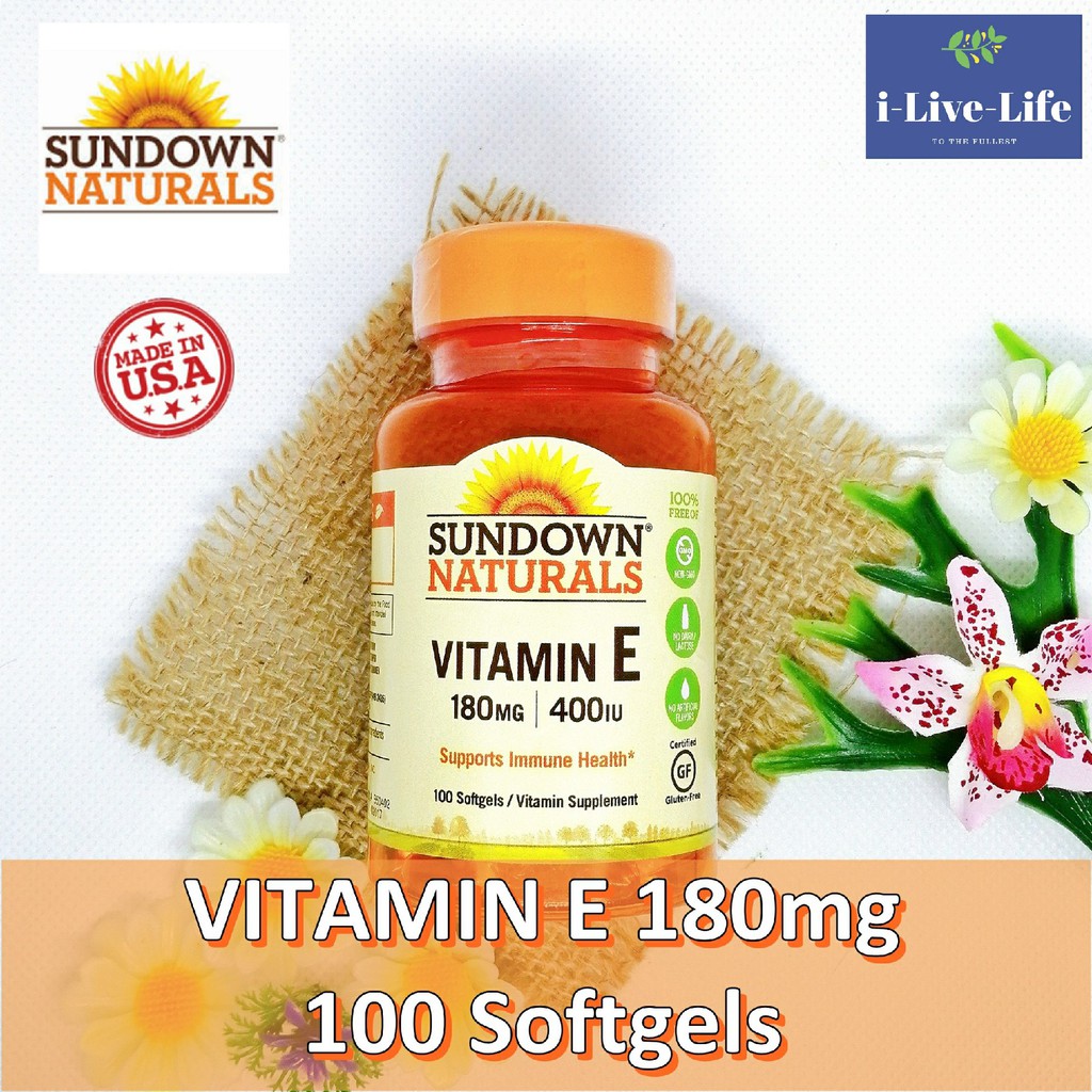 วิตามินอี Vitamin E 180 mg (400 IU) 100 Softgels - Sundown Naturals