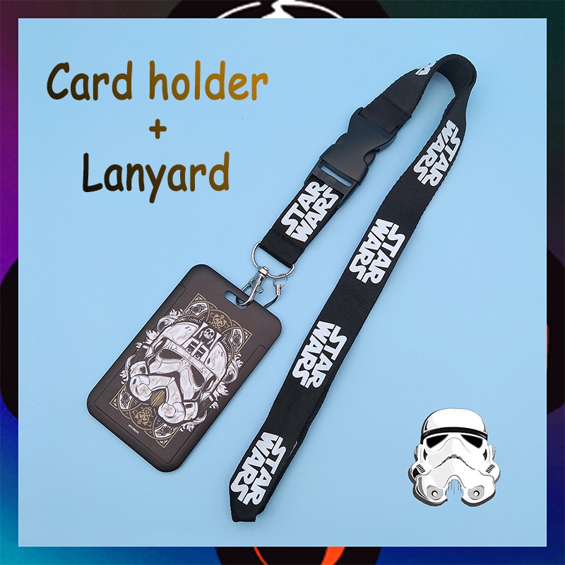 สายคล้องคอ และที่ใส่บัตร ป้องกันการสูญหาย ลาย Star Wars สีดํา สําหรับสายคล้องโทรศัพท์มือถือ