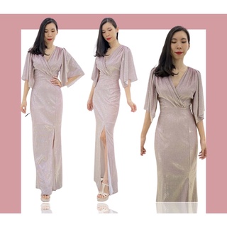 🔴ทักถามสต็อคก่อนจ่ายเงิน🔴S M L XL XXL Maxi glitter แขนระฆัง  อกไขว้ กระโปรงผ่าหน้ารุ่นนี้ ใส่ผอมสวยค่ะพรางแขน เน้นช่วงเอ