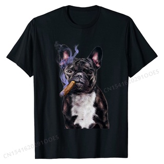 แขนสั้นcrew neckเสื้อยืดผ้าฝ้าย พิมพ์ลายสุนัข Gangster French Bull Dog Smoking Cigar สําหรับผู้ชายS-XXXXL