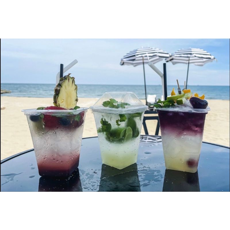 แก้วน้ำ 22 ออนซ์ ( ยกลัง 500 ชุด พร้อมฝา) ทรงใหม่ เหลี่ยม พีรามิด สวยงาม โมเดริน ทันสมัย ใส่เครื่องดื่มคลายร้อน - รูปที่ 3