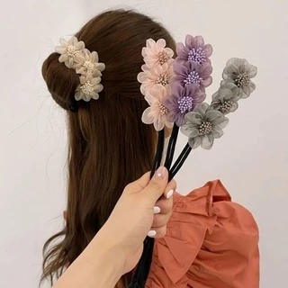 เชือกมัดผมโบว์ลูกไม้สุดหรู เครื่องมือมวยและบิดผมสําหรับผู้หญิง บันผูกผมทวิสเตอร์