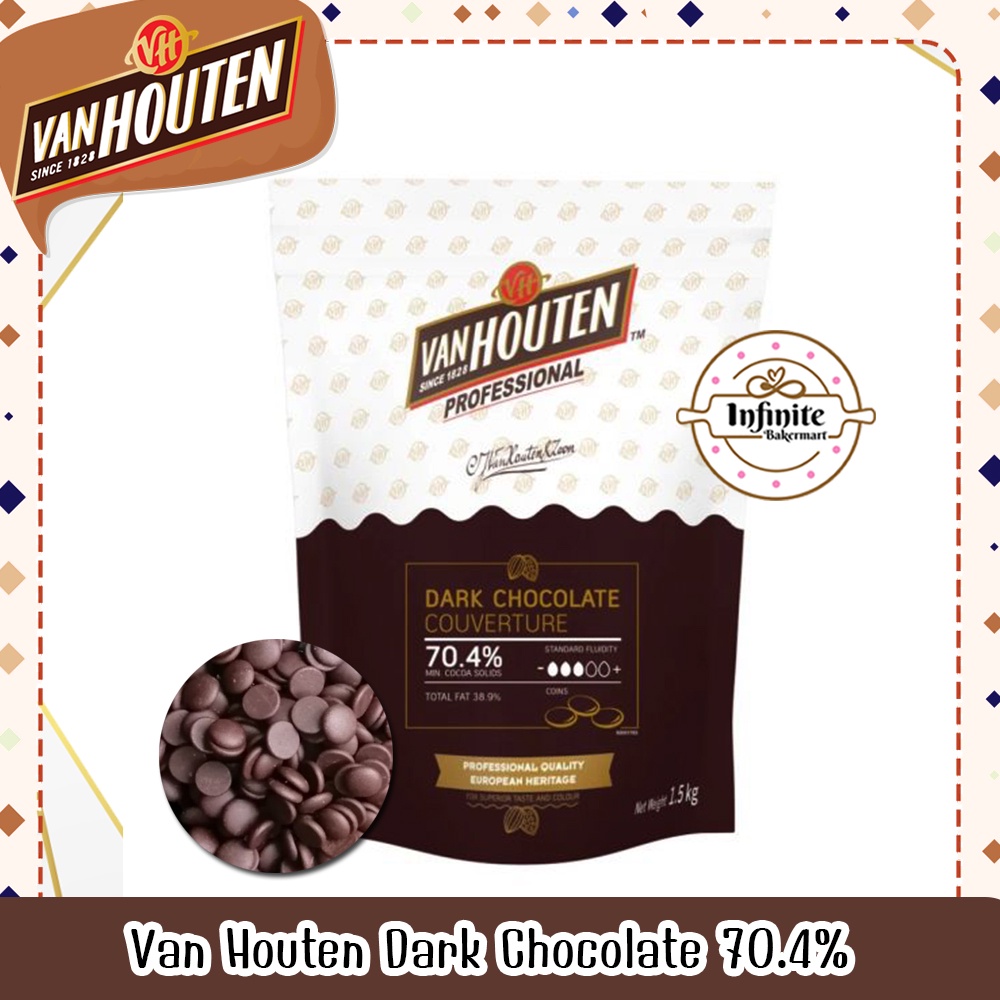 พร้อมส่ง ถูกที่สุด Van Houten Dark Chocolate 70.4% แบ่งขายและขนาด 1.5 kg