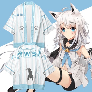 Vtuber เสื้อกิโมโนแขนสั้นลําลอง พิมพ์ลาย Shirakami Fubuki 3D สไตล์ญี่ปุ่น แฟชั่นฤดูร้อน