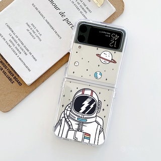 Samsung Galaxy Z Flip 3 เคสการ์ตูนนักบินอวกาศ ความคิดสร้างสรรค์ เคสป้องกัน เคสแข็ง แบบใส