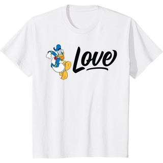 เสื้อยืดผ้าฝ้ายพรีเมี่ยม เสื้อยืด พิมพ์ลาย Disney Love Donald Duck