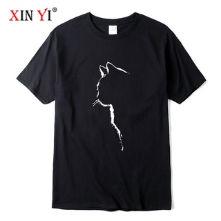 T-shirt  Xinyi เสื้อยืดลําลอง สําหรับผู้ชาย แขนสั้น คอกลม พิมพ์ลายแมว ทรงหลวม คุณภาพดีS-5XL