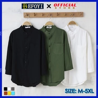 Kemeja Lelaki เสื้อลําลองแขนสามส่วนหลวมเสื้อยืดผ้าฝ้าย Baju Berkolar Tops Lengan Panjang PZ8850