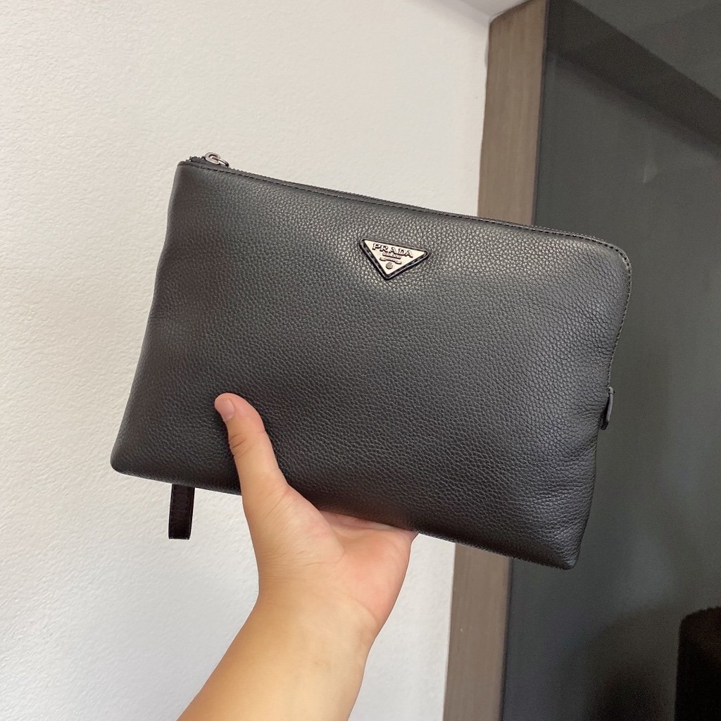 Prada Men Clutch Bags Genuine Leather Purse Wallet Large Capacity Business  Card Organizer Purse 30*20cm | Shopee Thailand