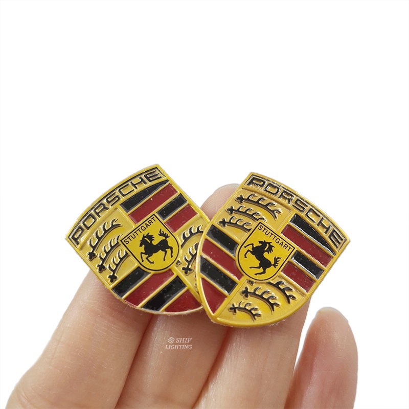สติกเกอร์อลูมิเนียม ลายโลโก้ Porsche สําหรับตกแต่งรถยนต์ 2 ชิ้น
