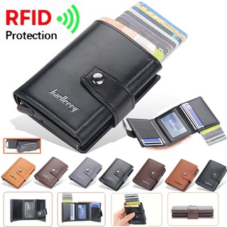 กระเป๋าสตางค์หนัง อลูมิเนียม โลหะ ป๊อปอัพ ป้องกัน RFID สําหรับใส่บัตรเครดิต