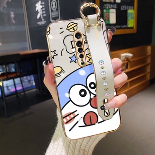 สําหรับ OPPO Reno 2 Reno2 F เคส สายรัดข้อมือ ดีไซน์ใหม่ โดราเอมอน น่ารัก ชุบ กันกระแทก เคสป้องกันกล้อง แบบเต็ม